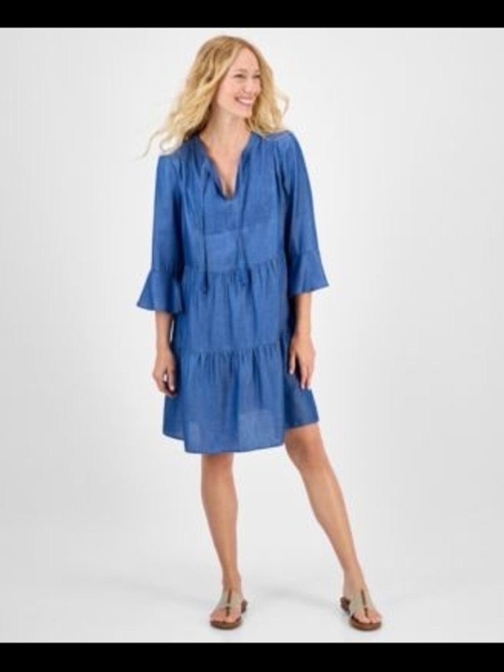 Style & Co NWT Blue Tiered Chambray Cover-Up Dress Summer Spirit XL